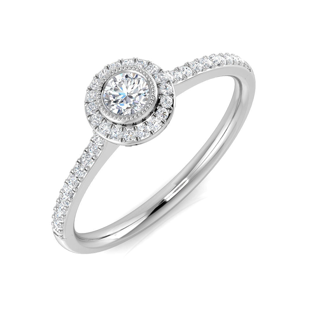 Natural Round Cut Diamond Halo Engagement Ring