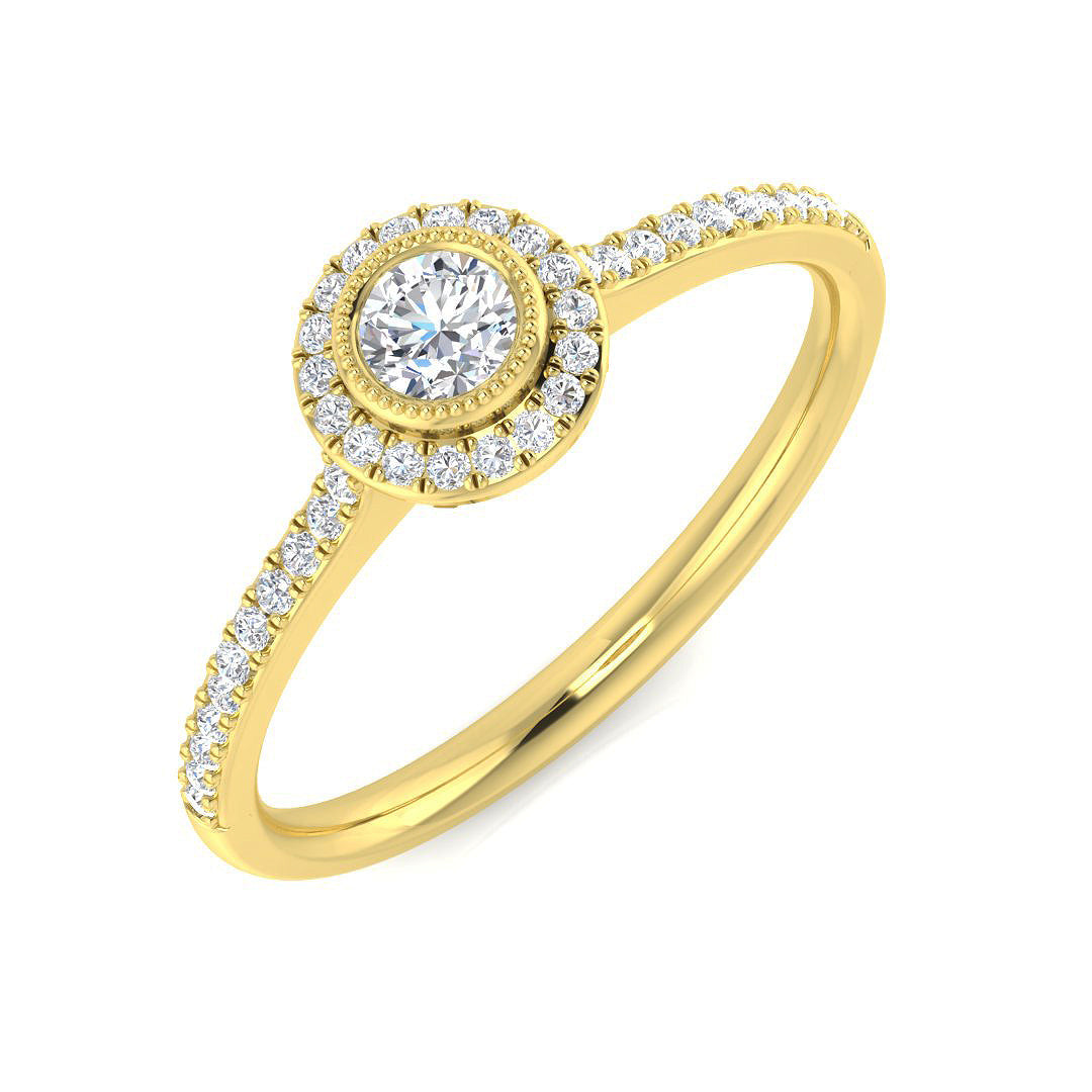 Natural Round Cut Diamond Halo Engagement Ring