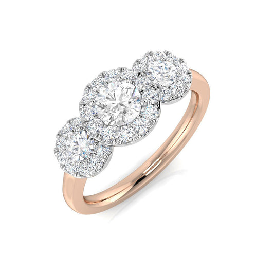 1.00ct Lab Grown D/VVS Round Cut Diamond 3-Stone Ring.
