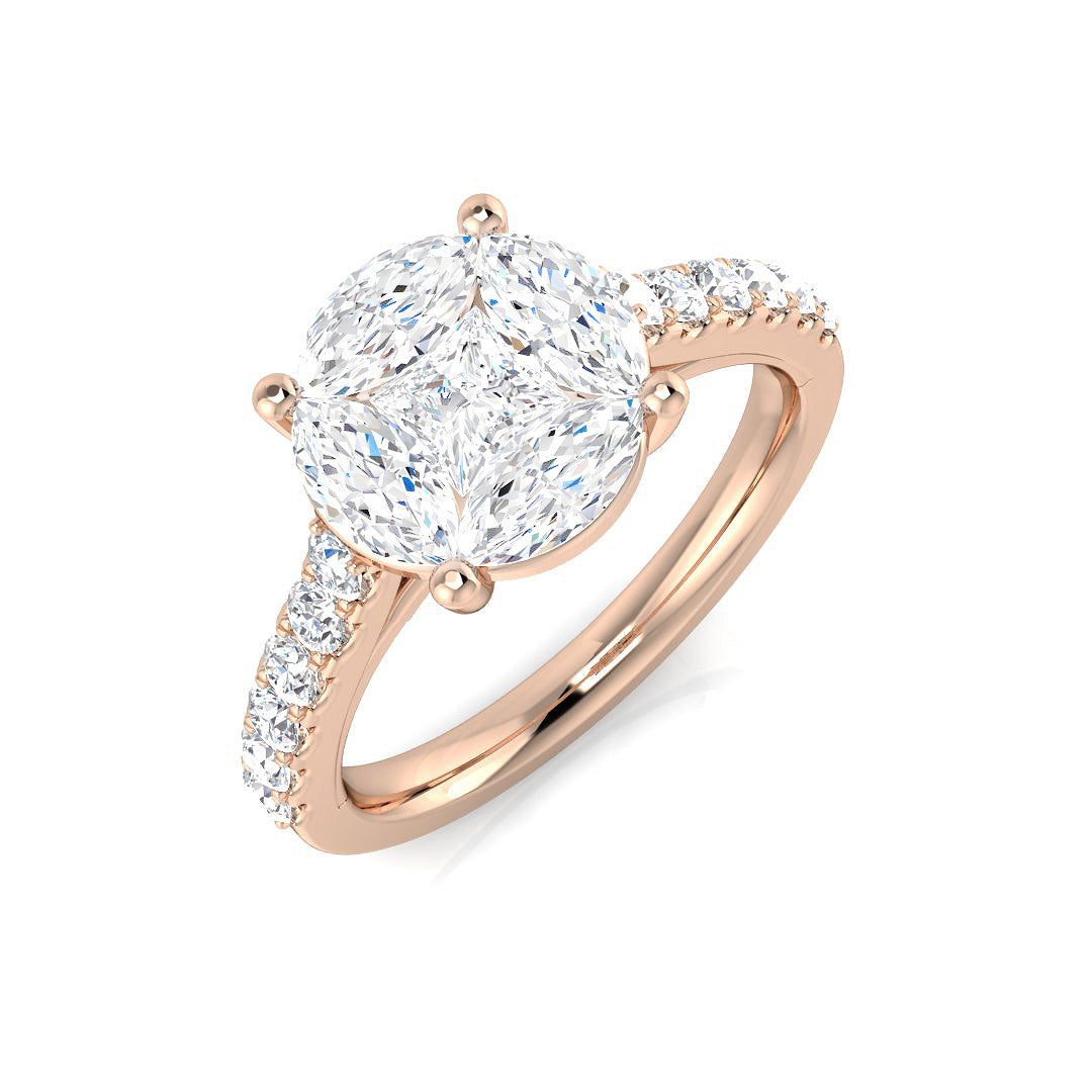 Natural Princess & Marquise Cut Diamond Cluster Engagement Ring