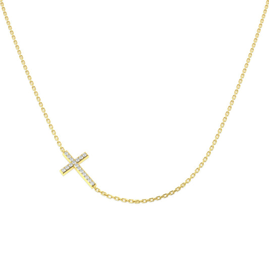 0.09ct Round Diamond PavŽ Setting Sideways Cross Necklace in Gold & Platinum