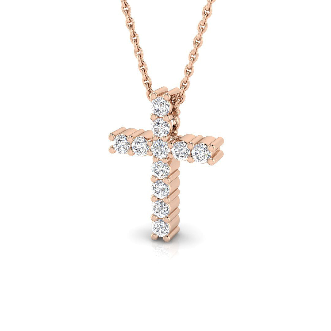 0.37ct Round Diamond Shared Prong Set Cross Necklace in Gold & Platinum