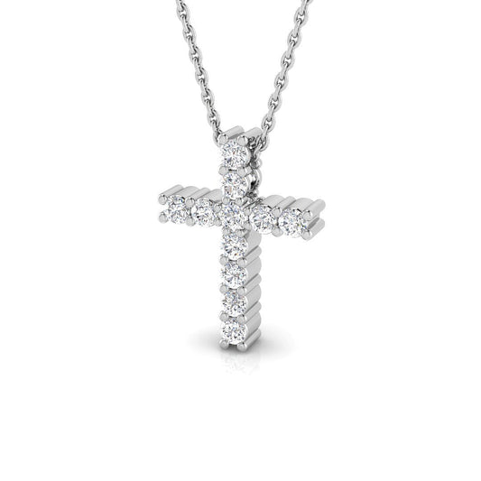 0.37ct Round Diamond Shared Prong Set Cross Necklace in Gold & Platinum
