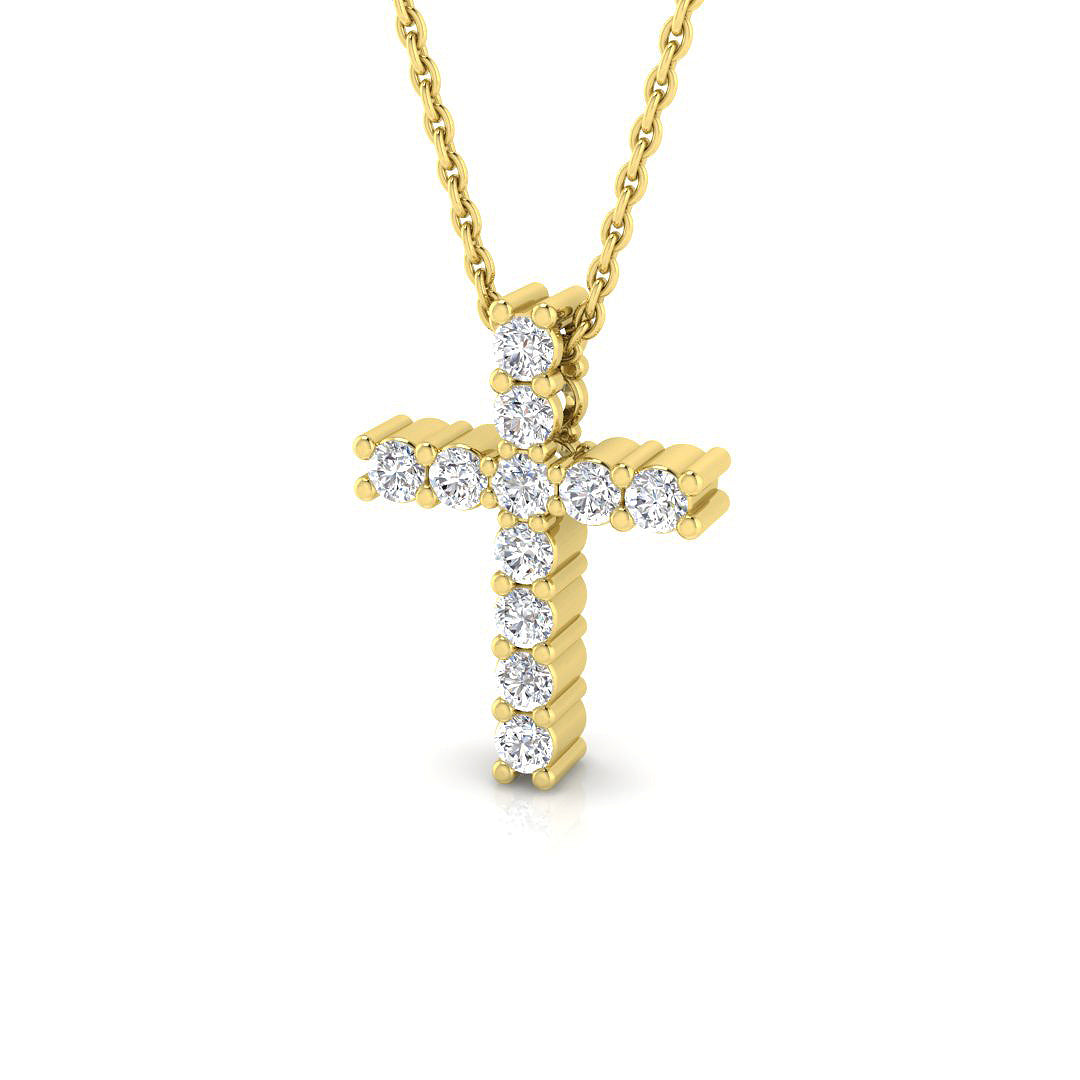 0.37ct Round Diamond Shared Prong Set Cross Necklace in Gold & Platinum