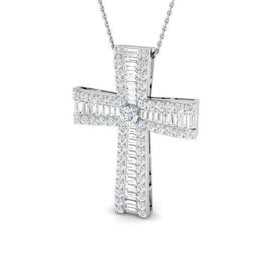 1.00ct Ð 4.98ct Baguette & Round Diamond Shared Prong Set Cross Necklace in 9k and 18k Gold