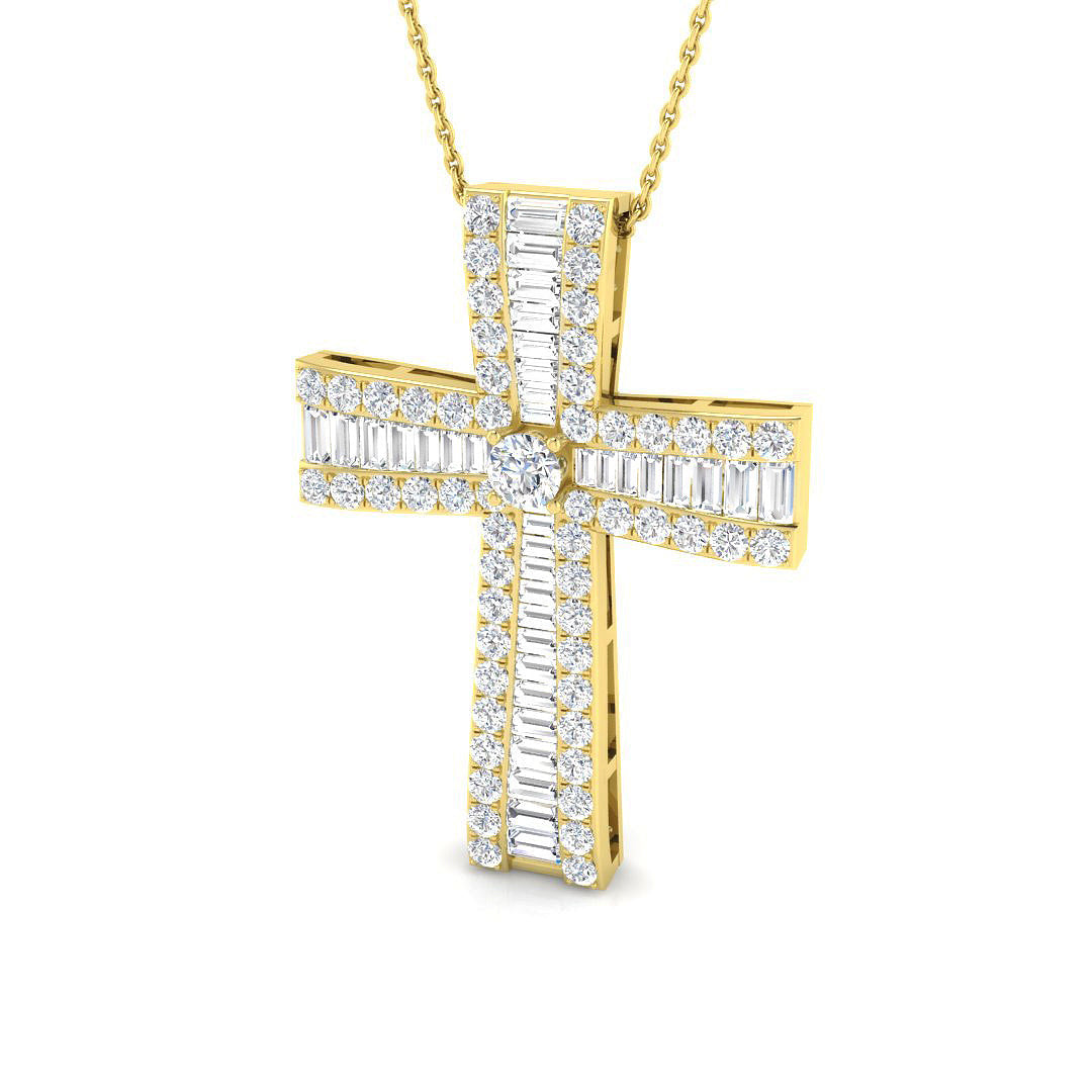 1.00ct Ð 4.98ct Baguette & Round Diamond Shared Prong Set Cross Necklace in Platinum