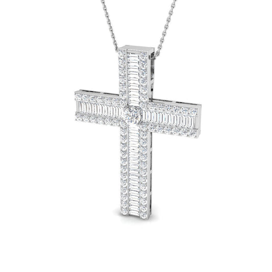 1.03ct Ð 3.83ct Baguette & Round Diamond Shared Prong Set Cross Necklace in 9k and 18k Gold