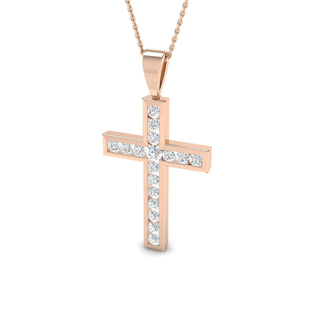 0.14ct Ð 0.97ct Round Diamond Channel Set Cross Necklace in 9k and 18k Gold
