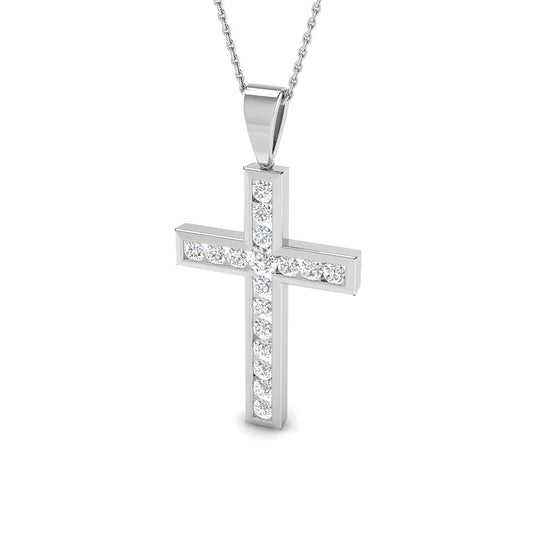 0.14ct Ð 0.97ct Round Diamond Channel Set Cross Necklace in Platinum