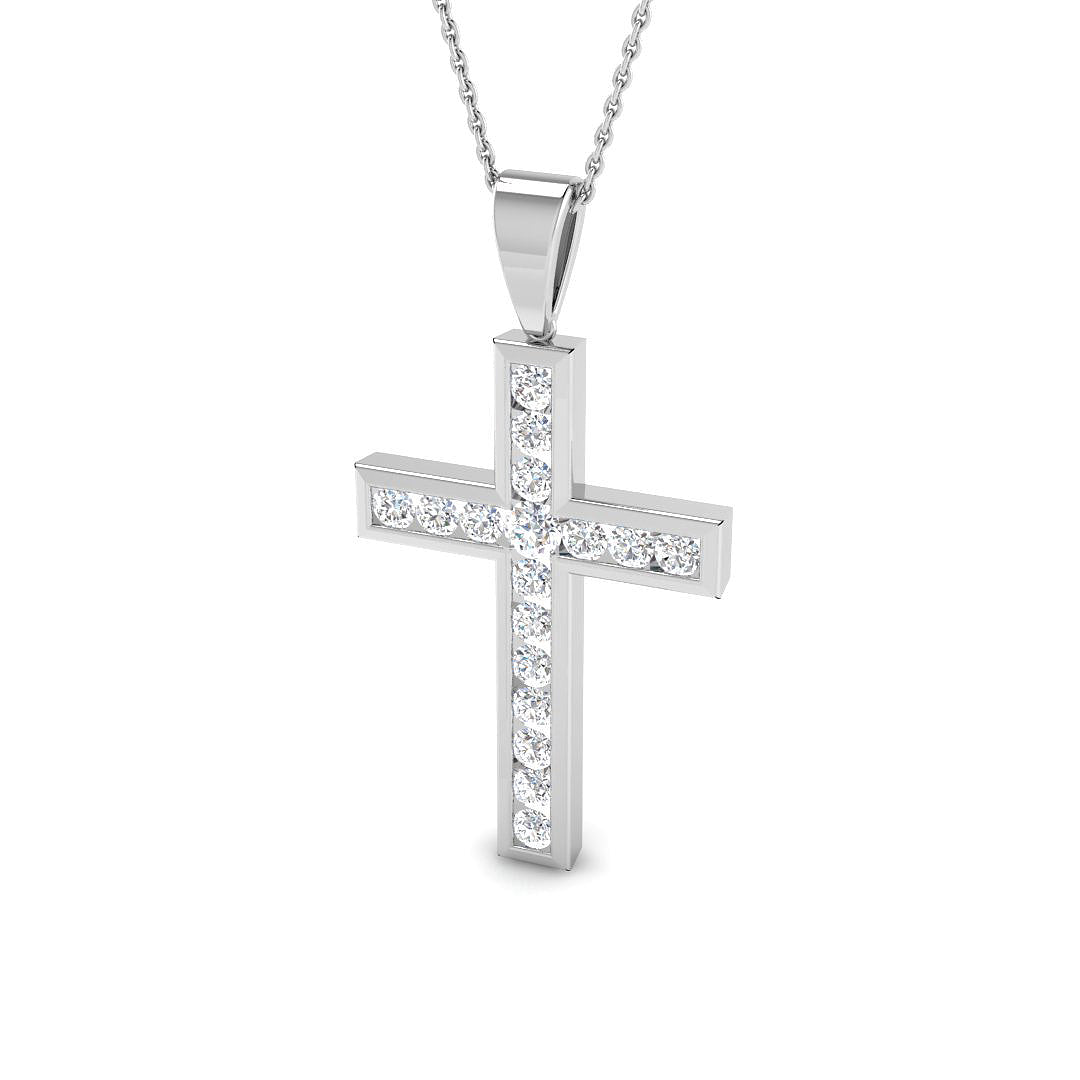 0.14ct Ð 0.97ct Round Diamond Channel Set Cross Necklace in 9k and 18k Gold