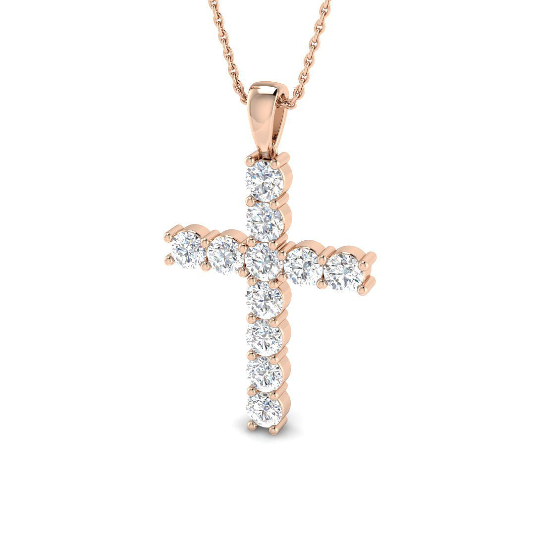0.17ct Ð 5.68ct Round Diamond Prong Set Cross Pendant in 9k and 18k Gold