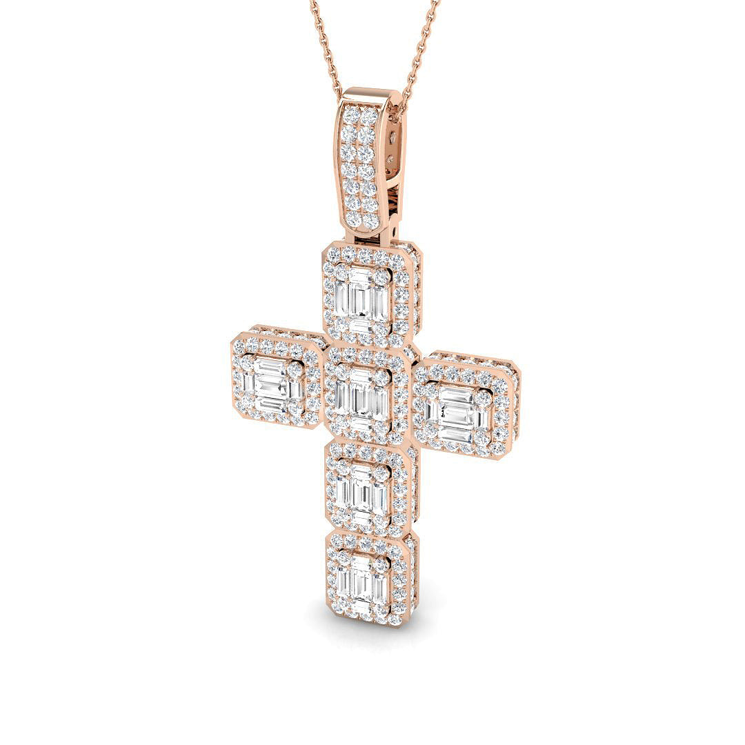 2.85ct Ð 5.35ct Baguette & Round Diamond Cluster Cross Necklace in 9k and 18k Gold