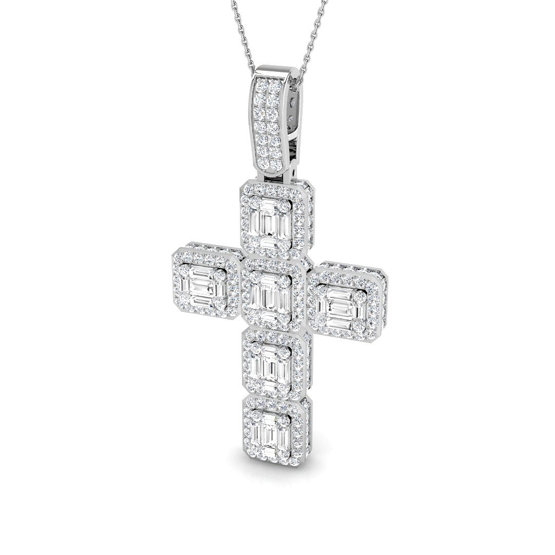 2.85ct Ð 5.35ct Baguette & Round Diamond Cluster Cross Necklace in 9k and 18k Gold