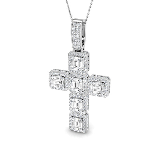 2.85ct Ð 5.35ct Baguette & Round Diamond Cluster Cross Necklace in 9k and 18k Gold