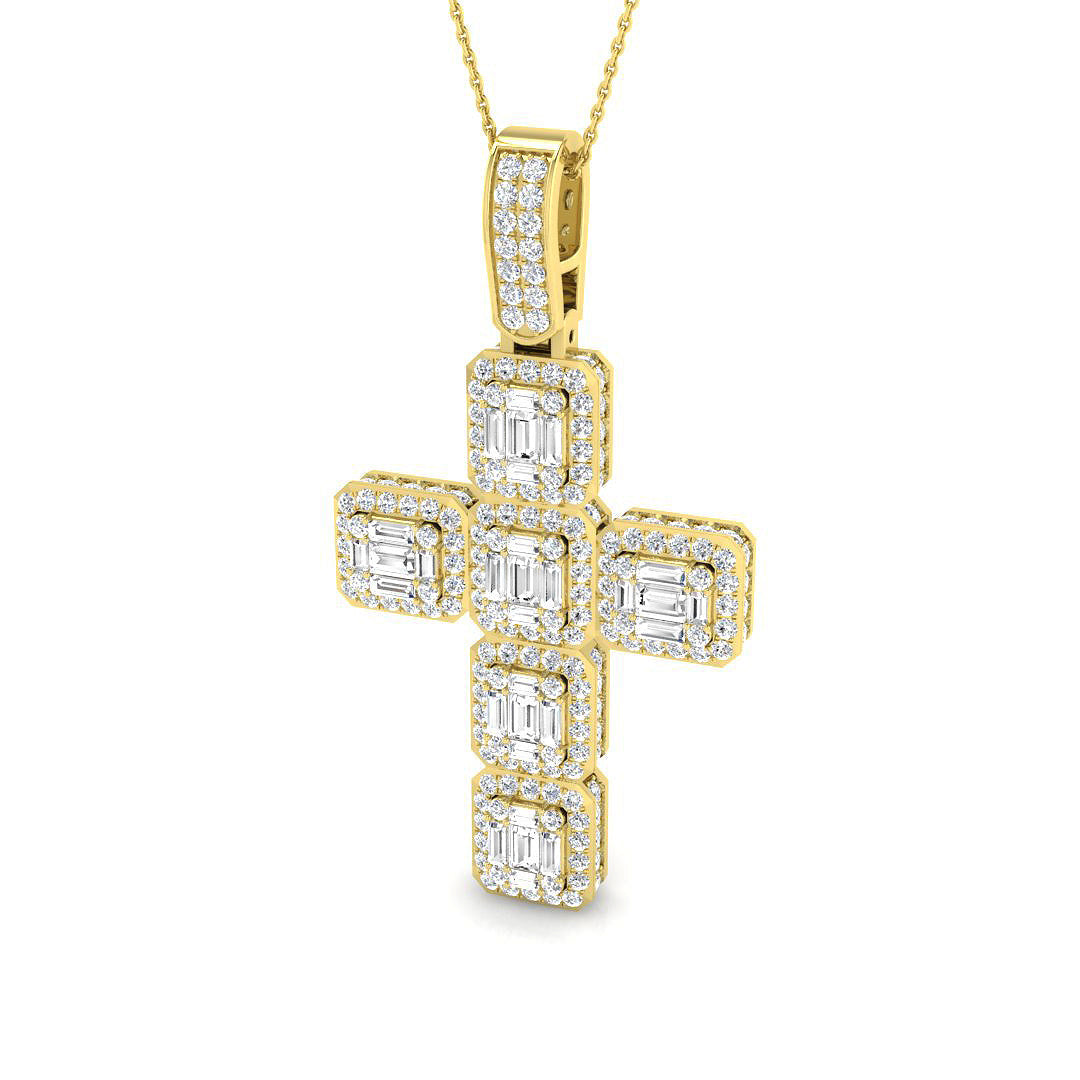 2.85ct Ð 5.35ct Baguette & Round Diamond Cluster Cross Necklace in 9k and 18k Gold