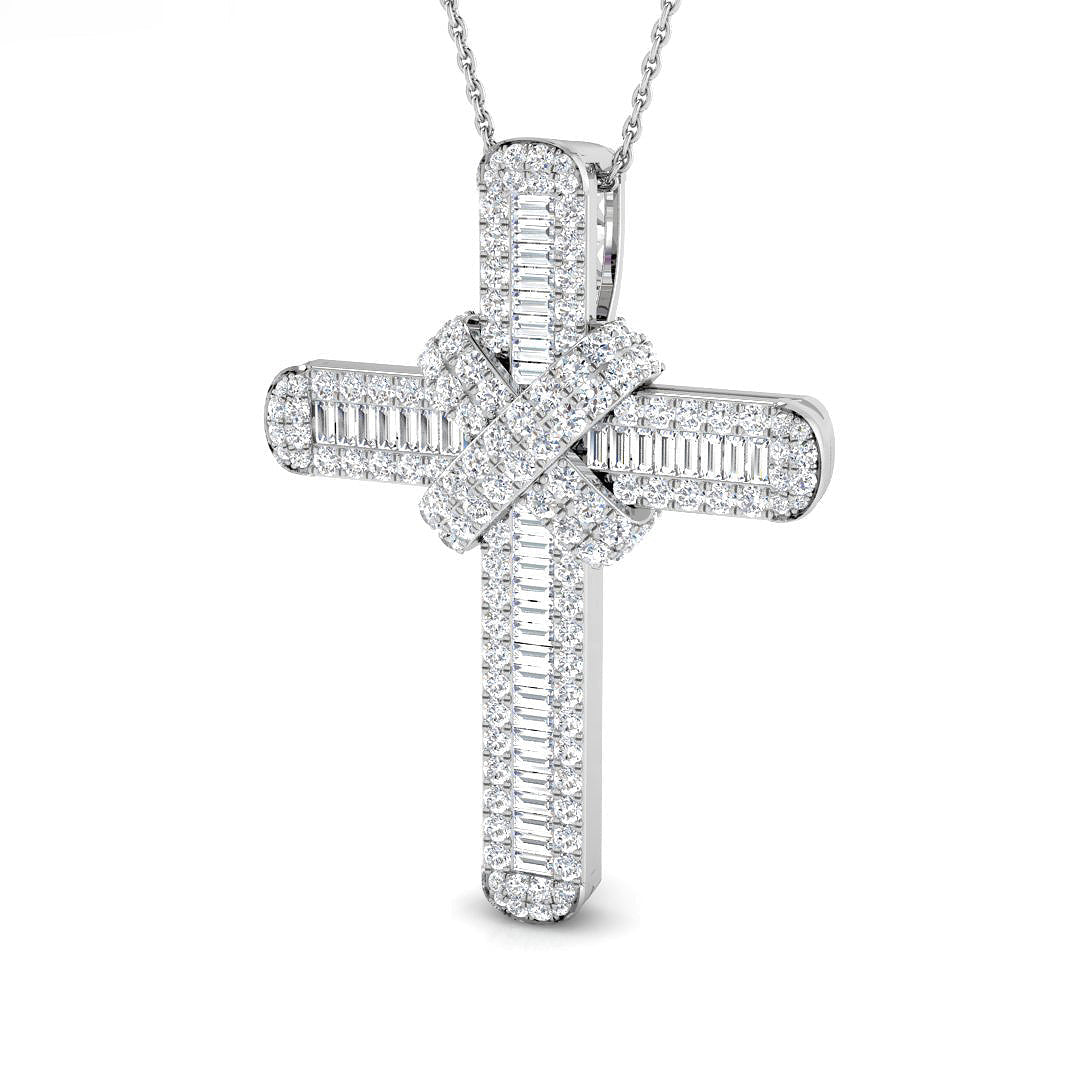 0.68ct Ð 13.64ct Baguette & Round Diamond X-Shaped Crossover Cross Necklace in Platinum