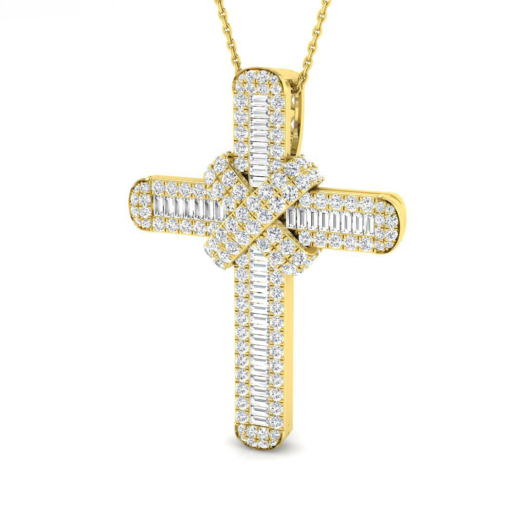 0.68ct Ð 13.64ct Baguette & Round Diamond X-Shaped Crossover Cross Necklace in 9k and 18k Gold