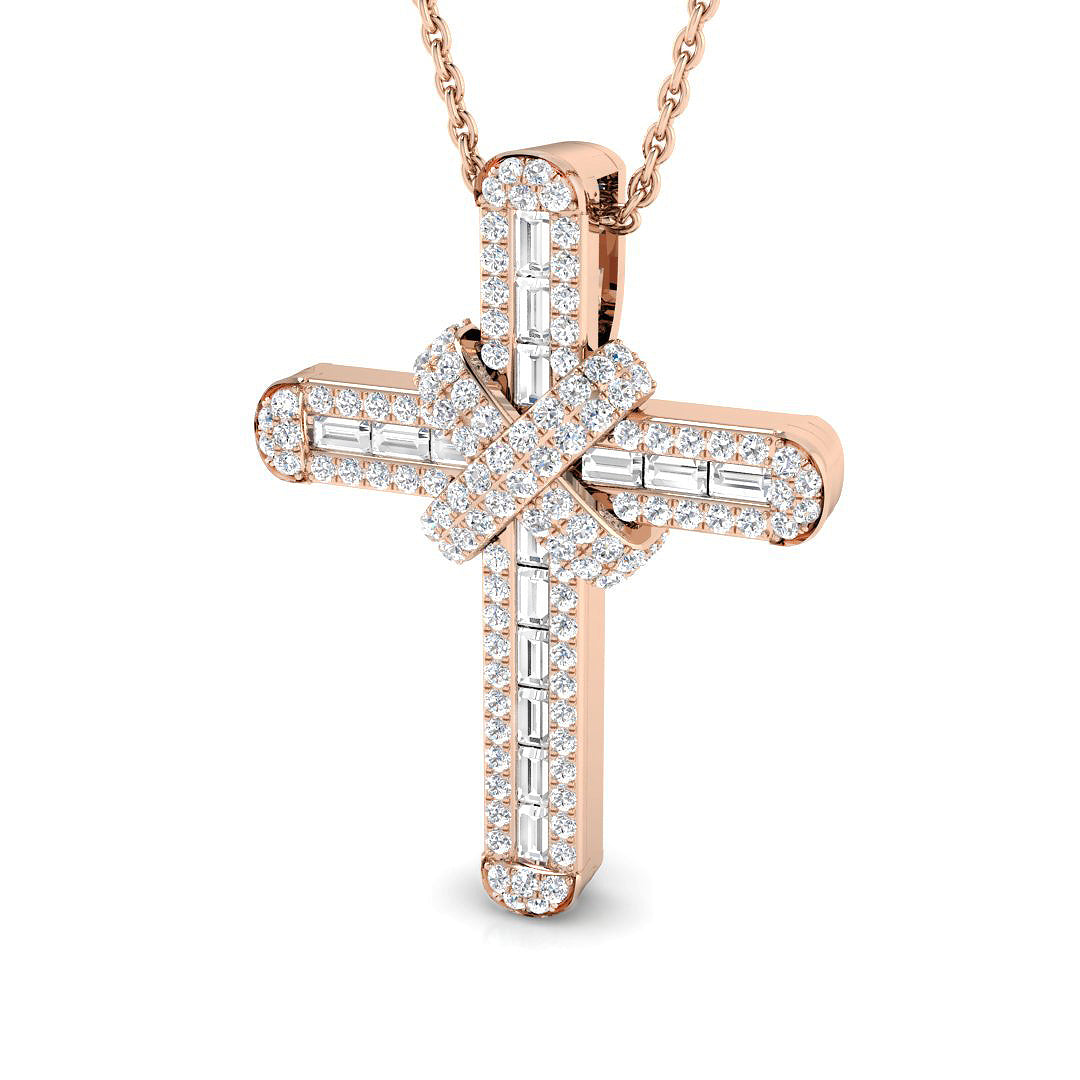 0.41ct Ð 0.61ct Baguette & Round Cut Diamond Cross Pendant in Gold or Platinum