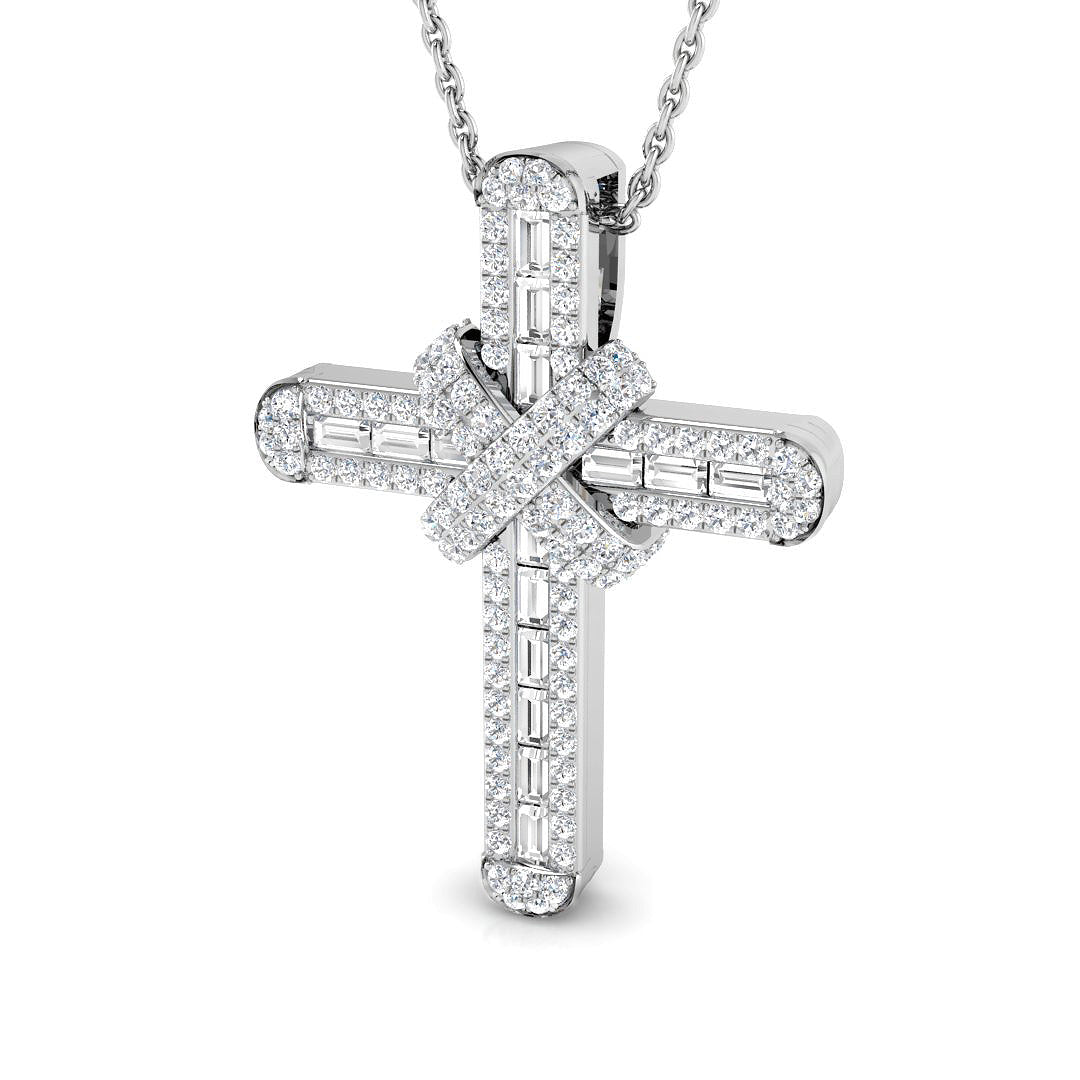 0.41ct Ð 0.61ct Baguette & Round Cut Diamond Cross Pendant in Gold or Platinum