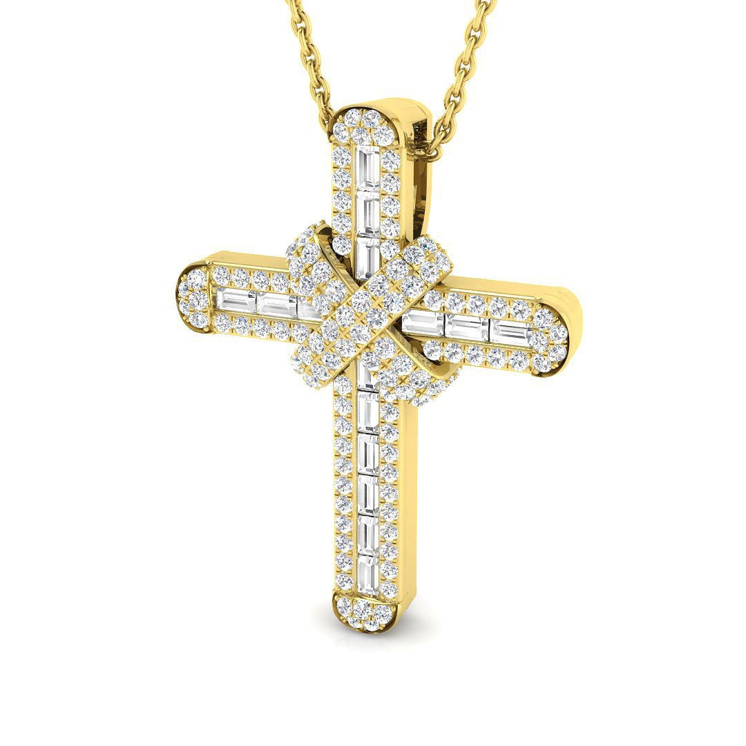 0.41ct Ð 0.61ct Baguette & Round Cut Diamond Cross Pendant in Gold or Platinum