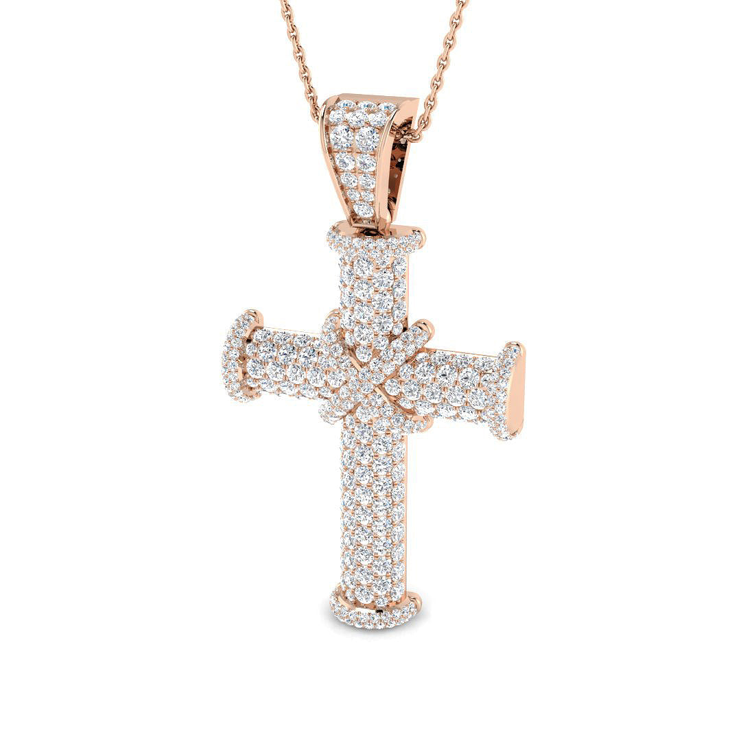 0.87ct Ð 3.18ct Round PavŽ Diamond Domed Cross Necklace in Gold & Platinum