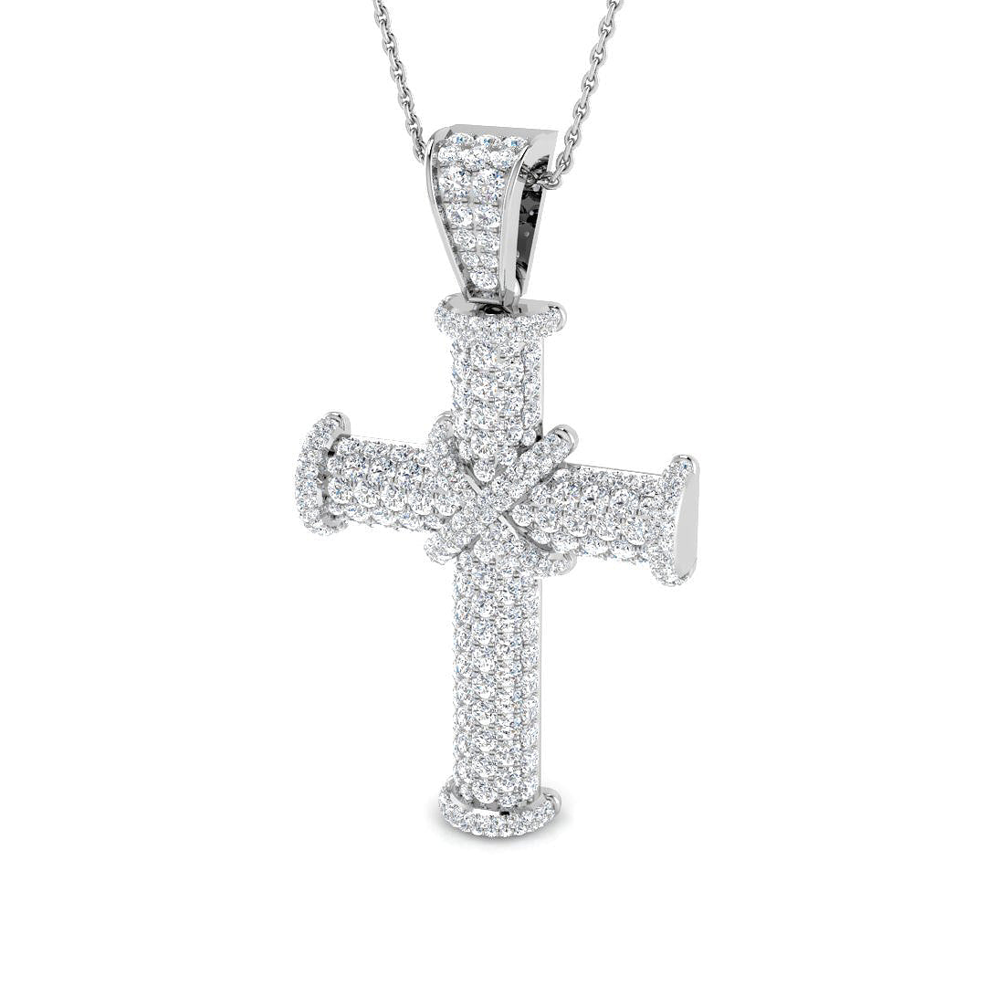 0.87ct Ð 3.18ct Round PavŽ Diamond Domed Cross Necklace in Gold & Platinum