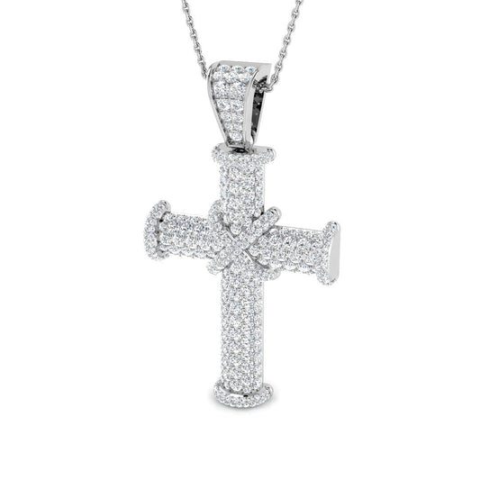 0.87ct Ð 3.18ct Round PavŽ Diamond Domed Cross Necklace in Gold & Platinum