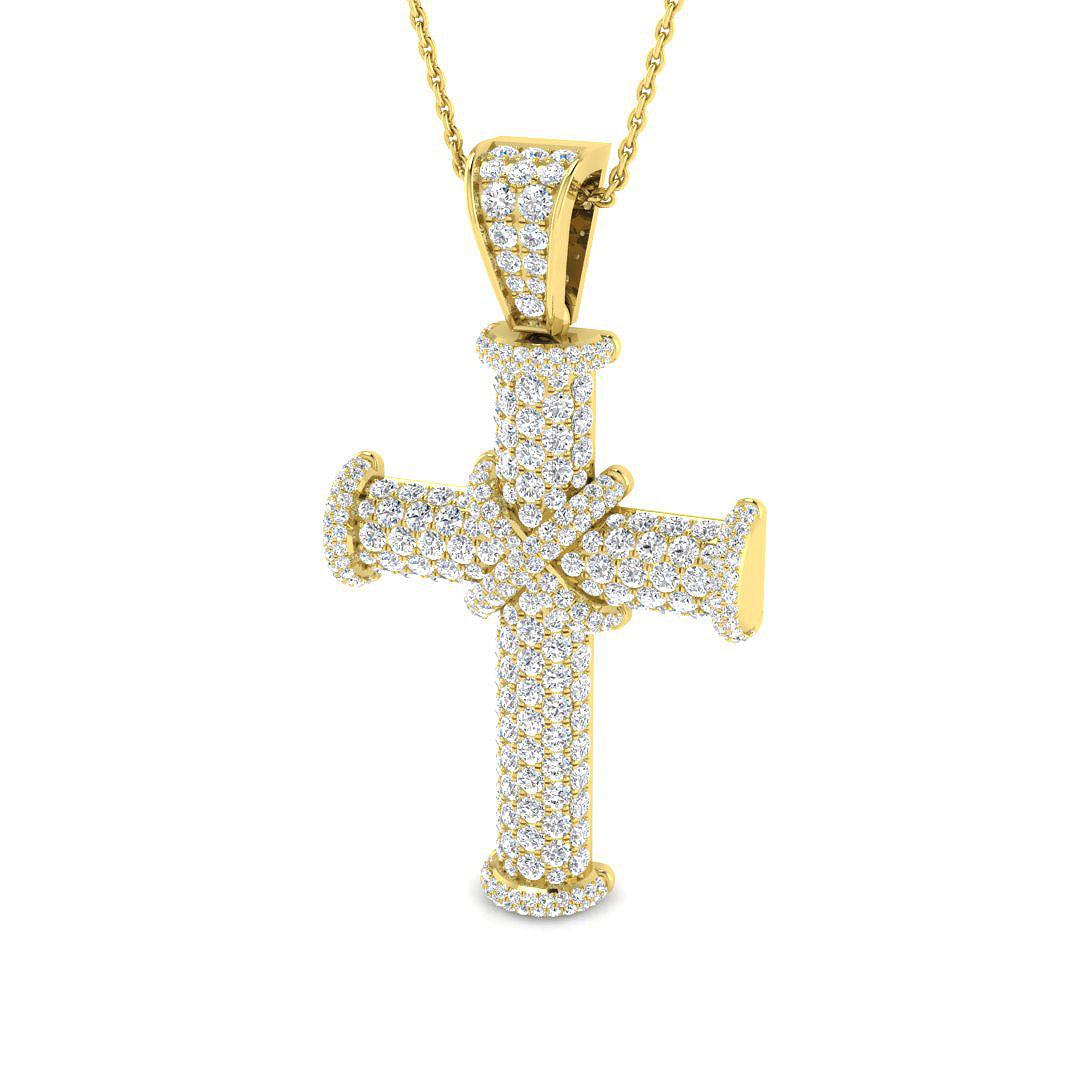 0.87ct Ð 3.18ct Round PavŽ Diamond Domed Cross Necklace in Gold & Platinum