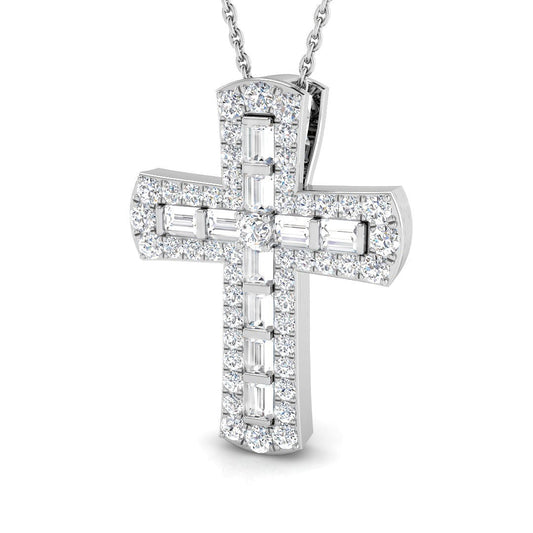 0.97ct Ð 2.02ct Baguette & Round Diamond Cross Pendant in Gold & Platinum