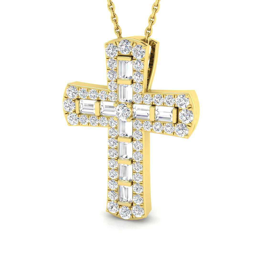 0.97ct Ð 2.02ct Baguette & Round Diamond Cross Pendant in Gold & Platinum