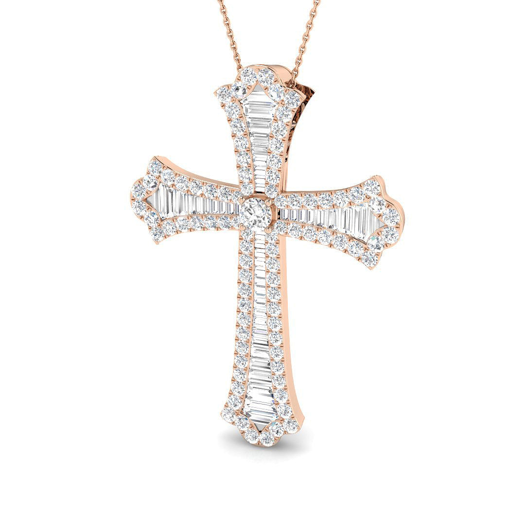 0.61ct Ð 6.64ct Baguette & Round Diamond Flared Cross Necklace in 9k and 18k Gold