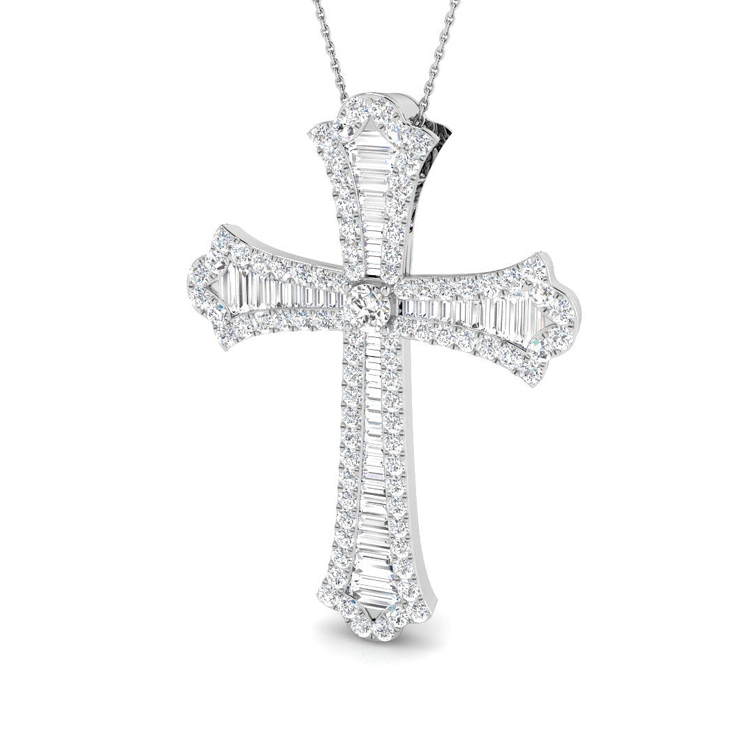 0.61ct Ð 6.64ct Baguette & Round Diamond Flared Cross Necklace in 9k and 18k Gold