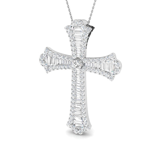0.61ct Ð 6.64ct Baguette & Round Diamond Flared Cross Necklace in Platinum