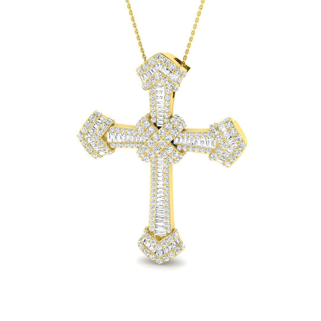 2.19ct Ð 9.31ct Diamond Multi-Cut Design Iced-Out Cross Pendant in 9k and 18k Gold