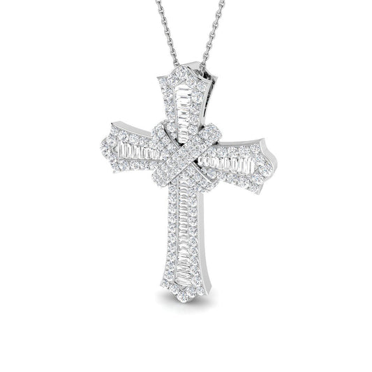 1.9ct Round & Baguette Cut Diamond Iced-Out Cross Pendant in Gold or Platinum