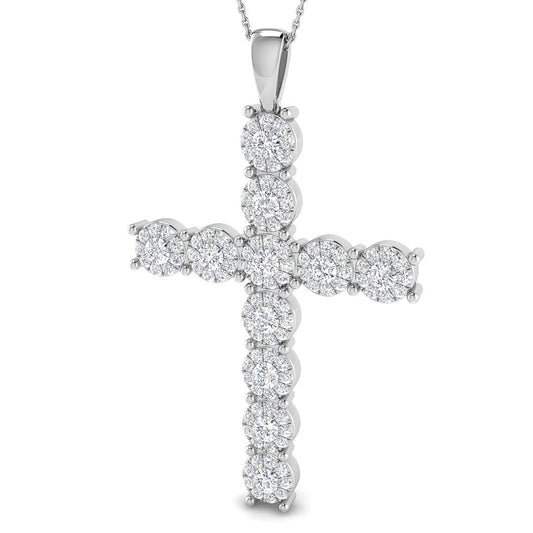 3.01ct Round Diamond PavŽ & Prong Set Cross Pendant in Gold or Platinum