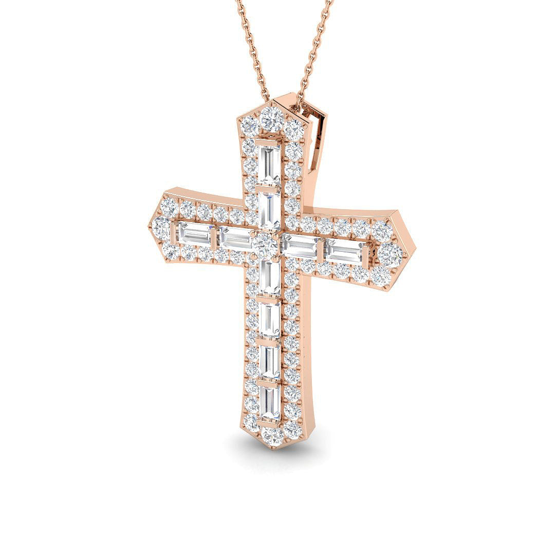 0.87ct Ð 4.19ct Baguette & Round Diamond Angular Cross Pendant in 9k and 18k Gold