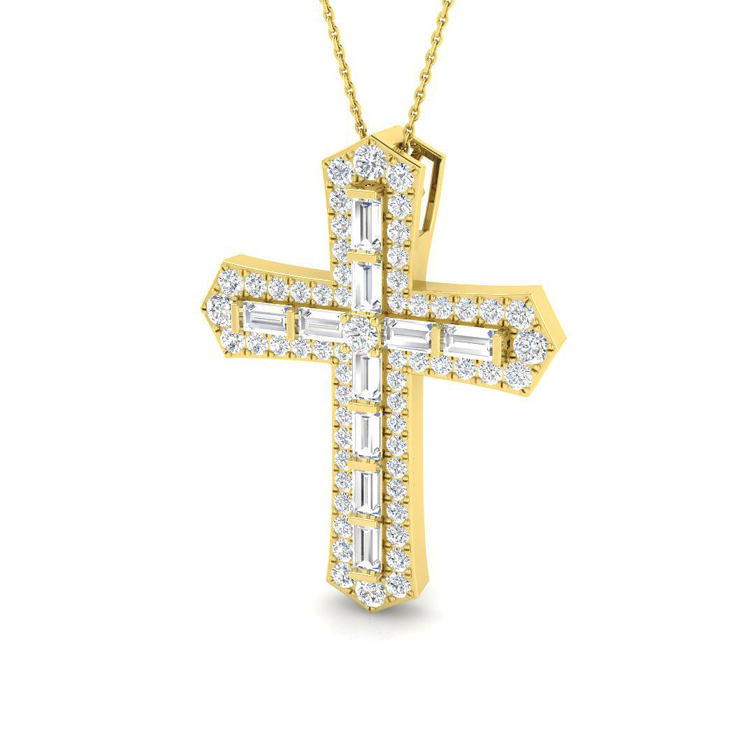 0.87ct Ð 4.19ct Baguette & Round Diamond Angular Cross Pendant in 9k and 18k Gold