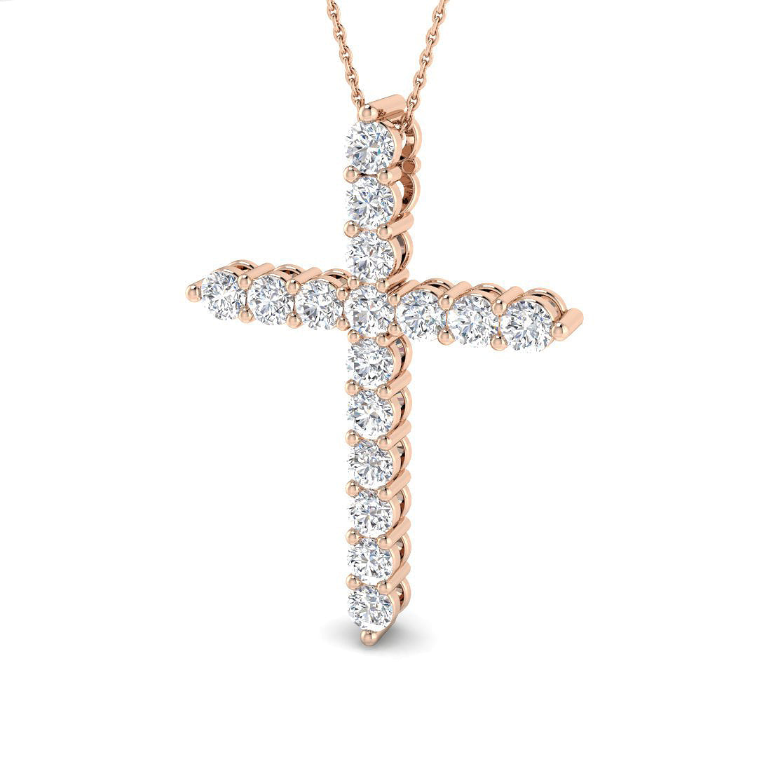 2.97ct Ð 5.32ct Round Diamond Rope-Style Cross Necklace in Gold & Platinum