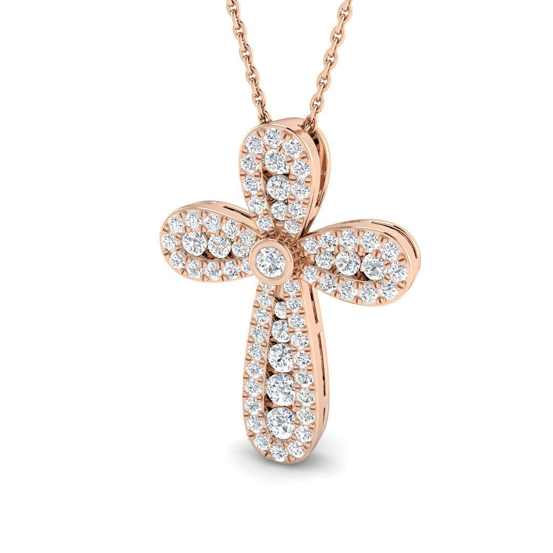 0.85ct Bezel & PavŽ Round Diamond Rounded Cross Necklace in Gold & Platinum