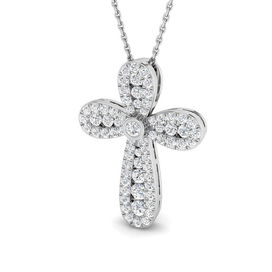 0.85ct Bezel & PavŽ Round Diamond Rounded Cross Necklace in Gold & Platinum
