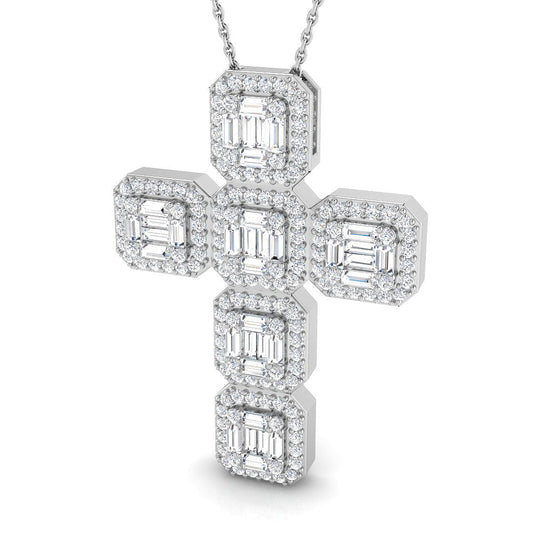 1.81ct Baguette & Round Diamond Cluster Cross Necklace in Gold & Platinum