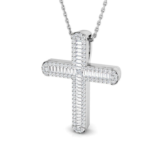 0.57ct Baguette & Round Diamond Cross Pendant in Gold & Platinum