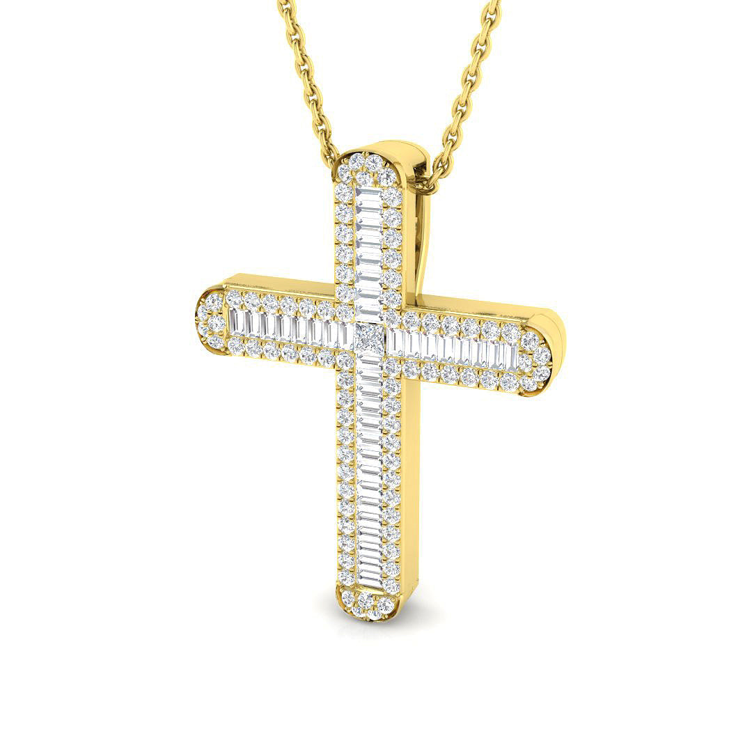 0.57ct Baguette & Round Diamond Cross Pendant in Gold & Platinum