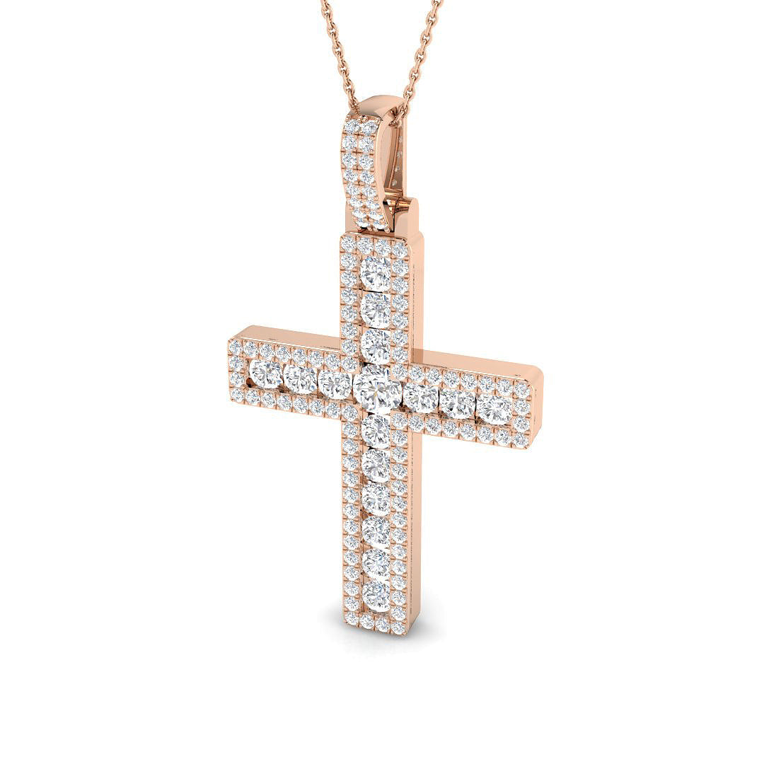 0.44ct Ð 3.05ct Round Diamond PavŽ Cross Necklace in 9k and 18k Gold