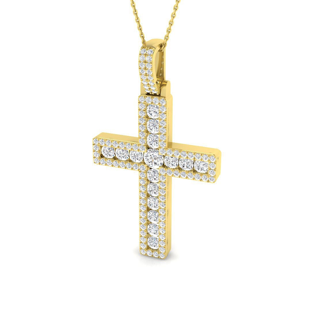 0.44ct Ð 3.05ct Round Diamond PavŽ Cross Necklace in 9k and 18k Gold