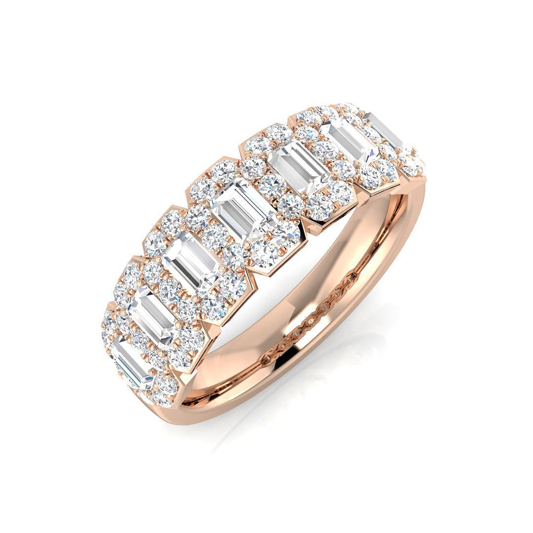 Natural Baguette & Round Cut Diamond Halo Ring