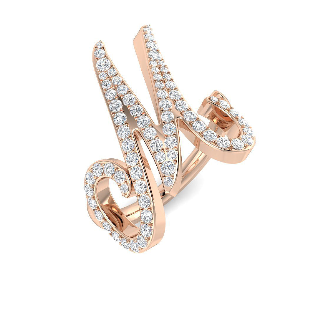 0.72 Carat Round Diamond Micro PavŽ Script Letter M Initial Ring