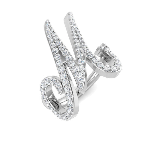0.72 Carat Round Diamond Micro PavŽ Script Letter M Initial Ring