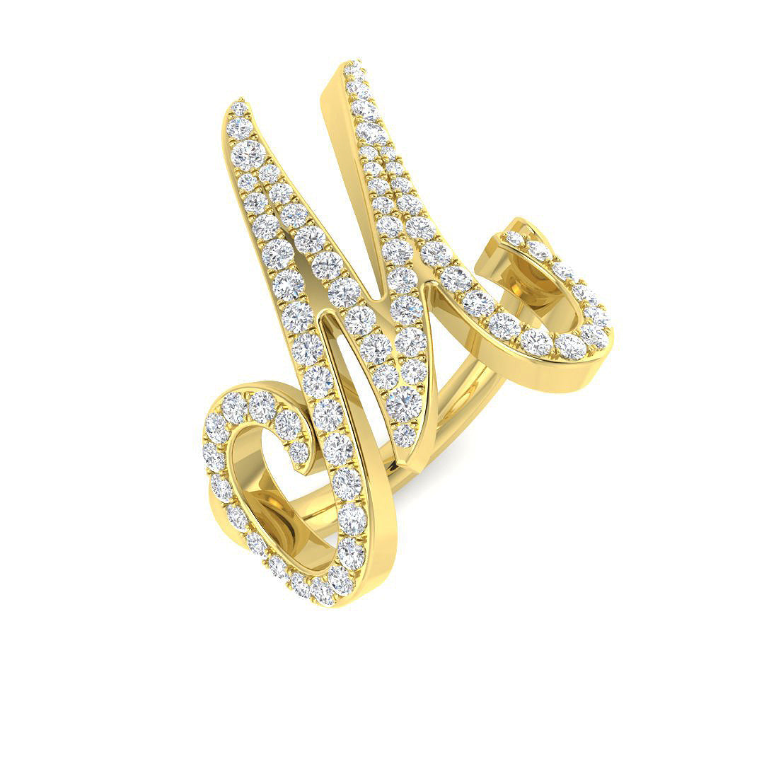 0.72 Carat Round Diamond Micro PavŽ Script Letter M Initial Ring